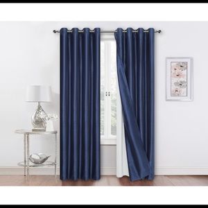 Navy/Silver Double-Layer Blackout Curtains